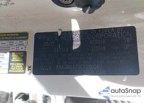 2012 Kia Optima Lx from USA, damaged, VIN KNAGM4A79C5280060